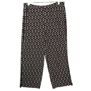 Chicos Travelers Slinky Pants Size Large Brown Geometric Pull On Elastic Waist